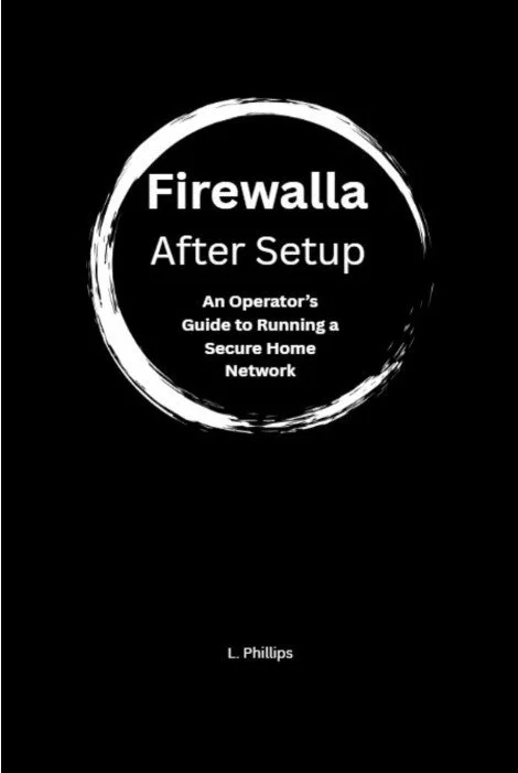 Book cover titled 'Firewalla After Setup: An Operator's Guide to Running a Secure Home Network' by L. Phillips.