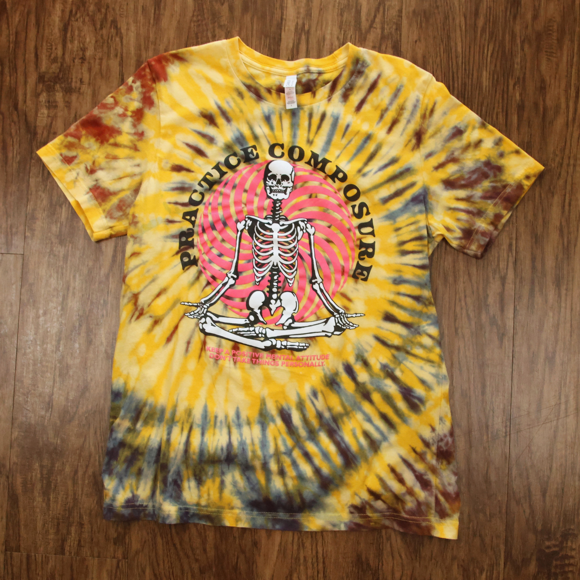 Practice Composure Tie Dye Shirt | Reworked Graphic Wellness Tee | Size Large