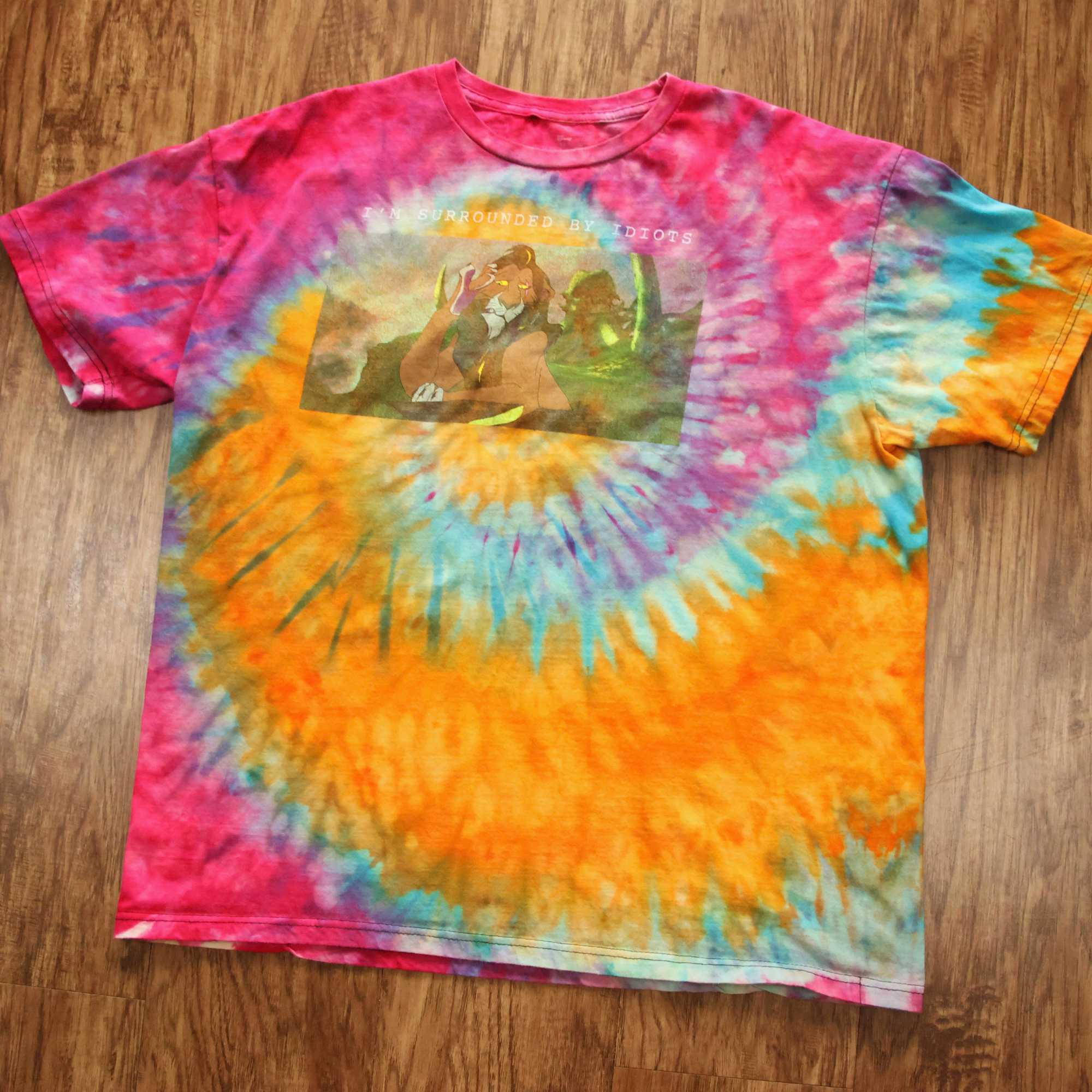 Disney's Lion King  Scar "Surrounded by Idiots" Reverse Tie Dye Shirt | Reworked Graphic Tee | Size XL