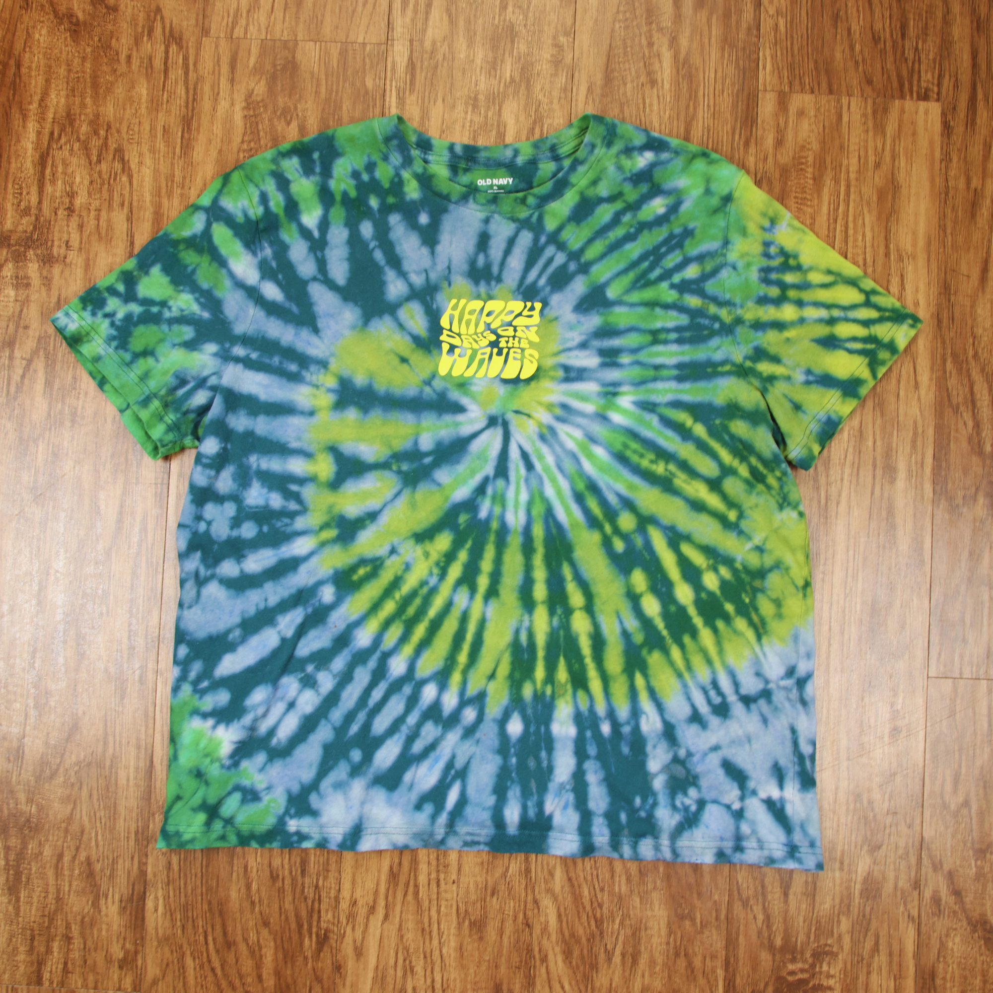 Happy Days on the Waves Tie Dye Shirt | Reworked Surf Tee | Size XL