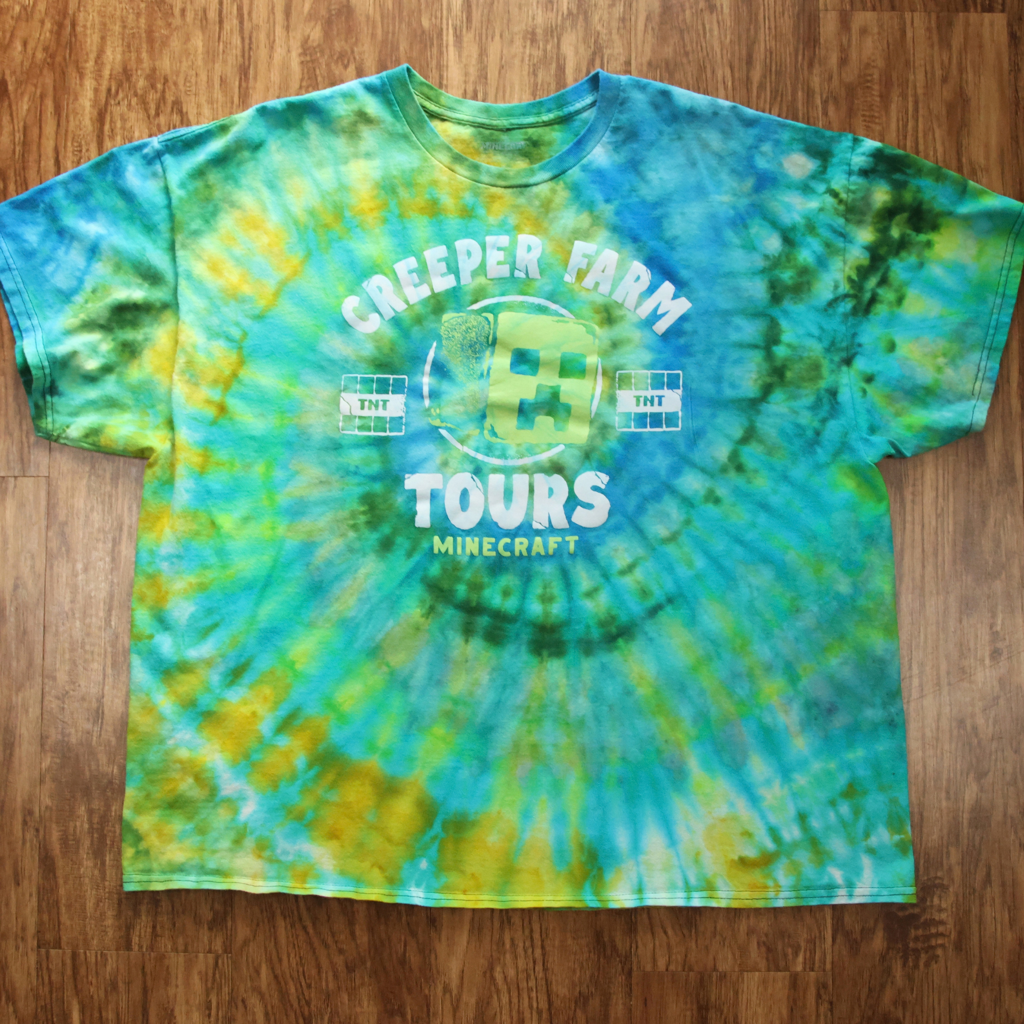Minecraft Creeper Farm Tie Dye Shirt | Reworked Gamer Tee | Size 3XL