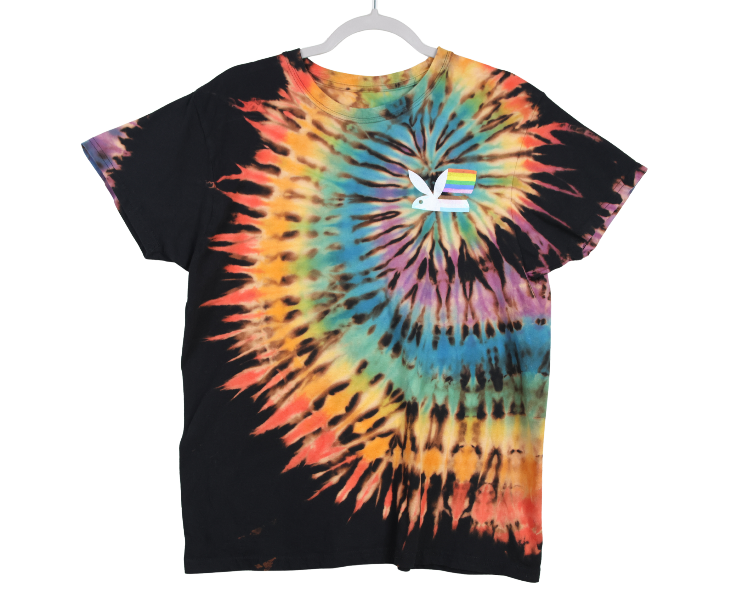 Playboy Bunny Rainbow Tie-dye Shirt | Hand-Dyed Vintage Tee | Size M