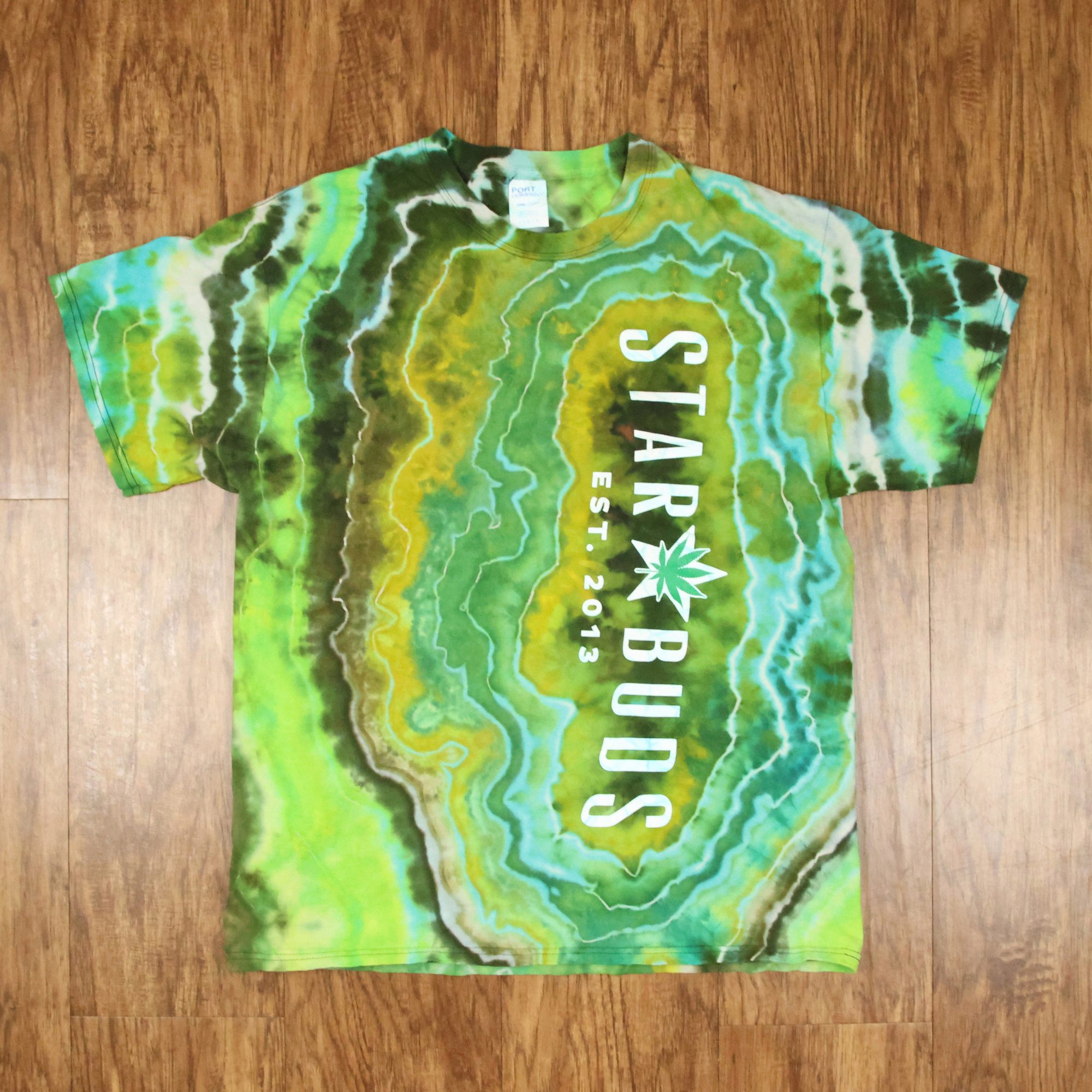Starbuds Green Geode Tie Dye Tee | Hand-Dyed Colorado Dispensary Shirt | Size Large