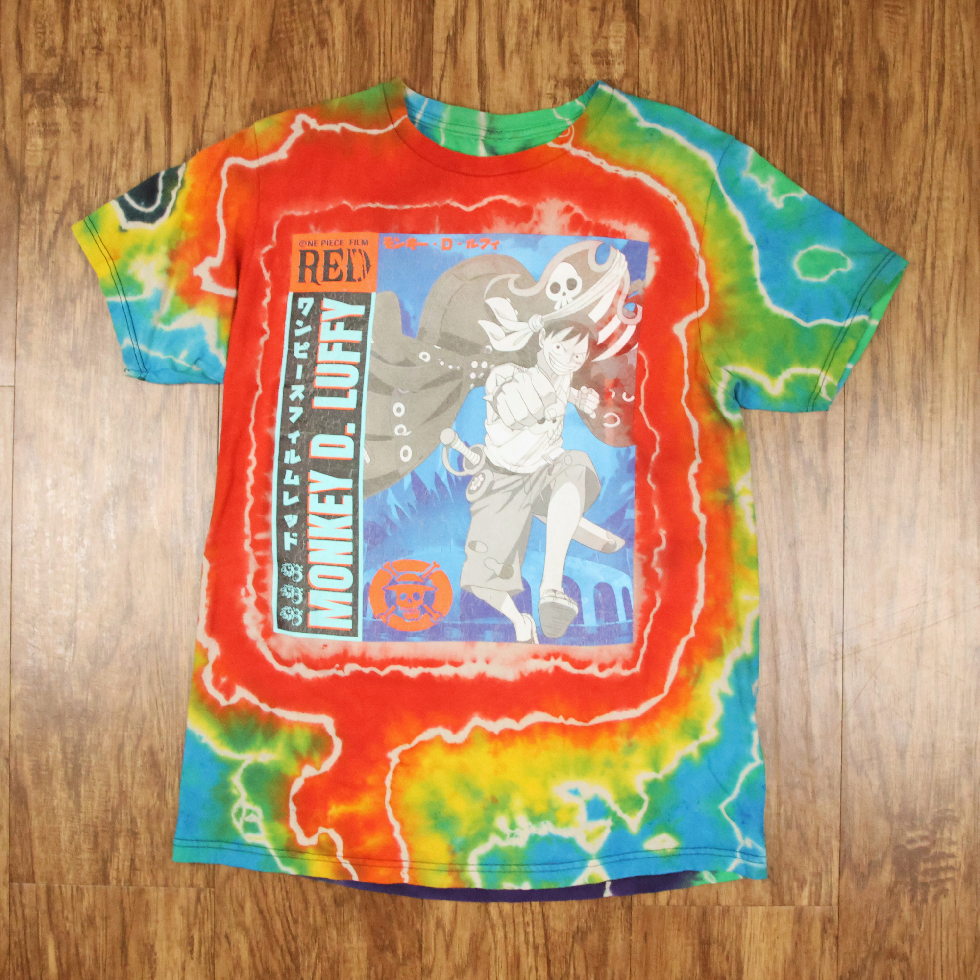 Luffy One Piece Film Red Geode Tie Dye Tee | Hand-Dyed Anime Graphic Shirt | Size Medium