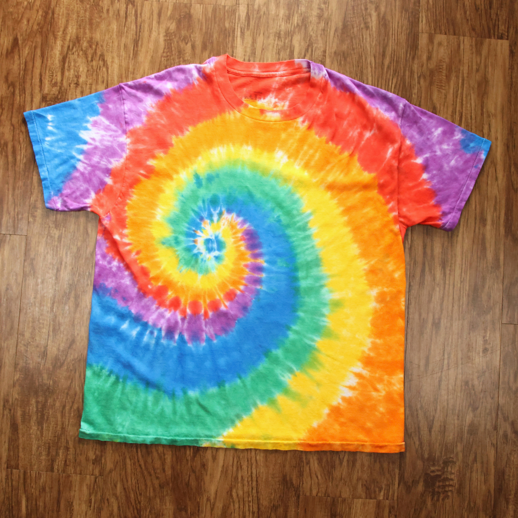 Off-Center Rainbow Spiral Tie Dye Shirt | Reworked Tee | Size Large