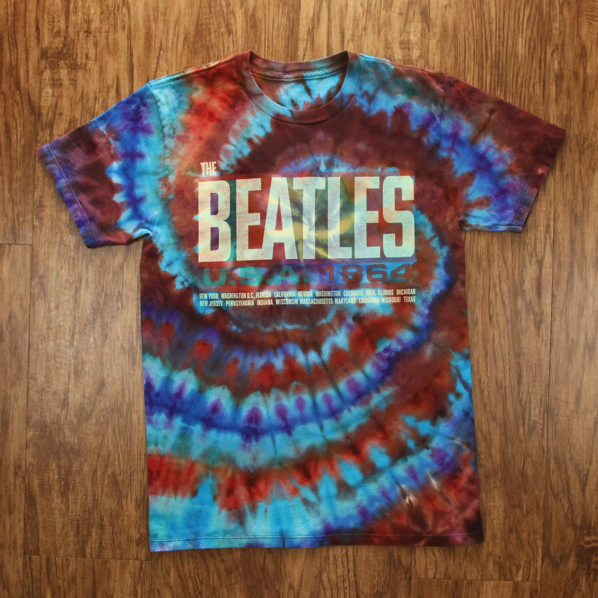 The Beatles USA 1964 Reverse Tie Dye Shirt | Reworked Graphic Band Tee | Size Small