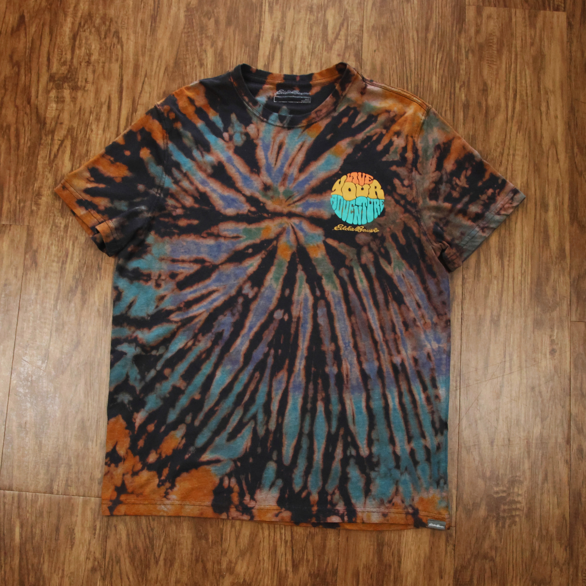 Eddie Bauer Reversed Tie Dye Shirt | Reworked Graphic Tee | Size Large