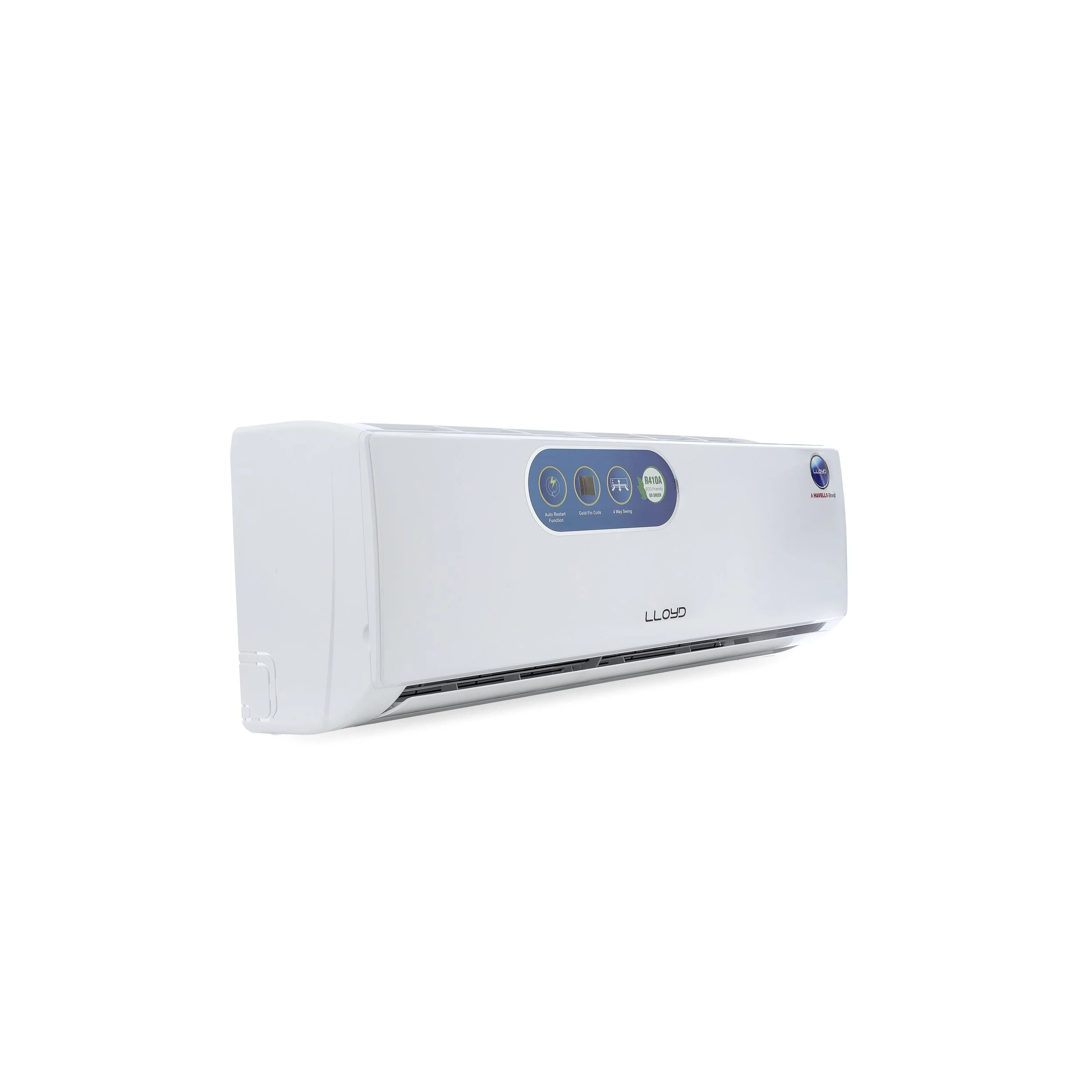 White Lloyd split air conditioner wall unit with digital display and branding.