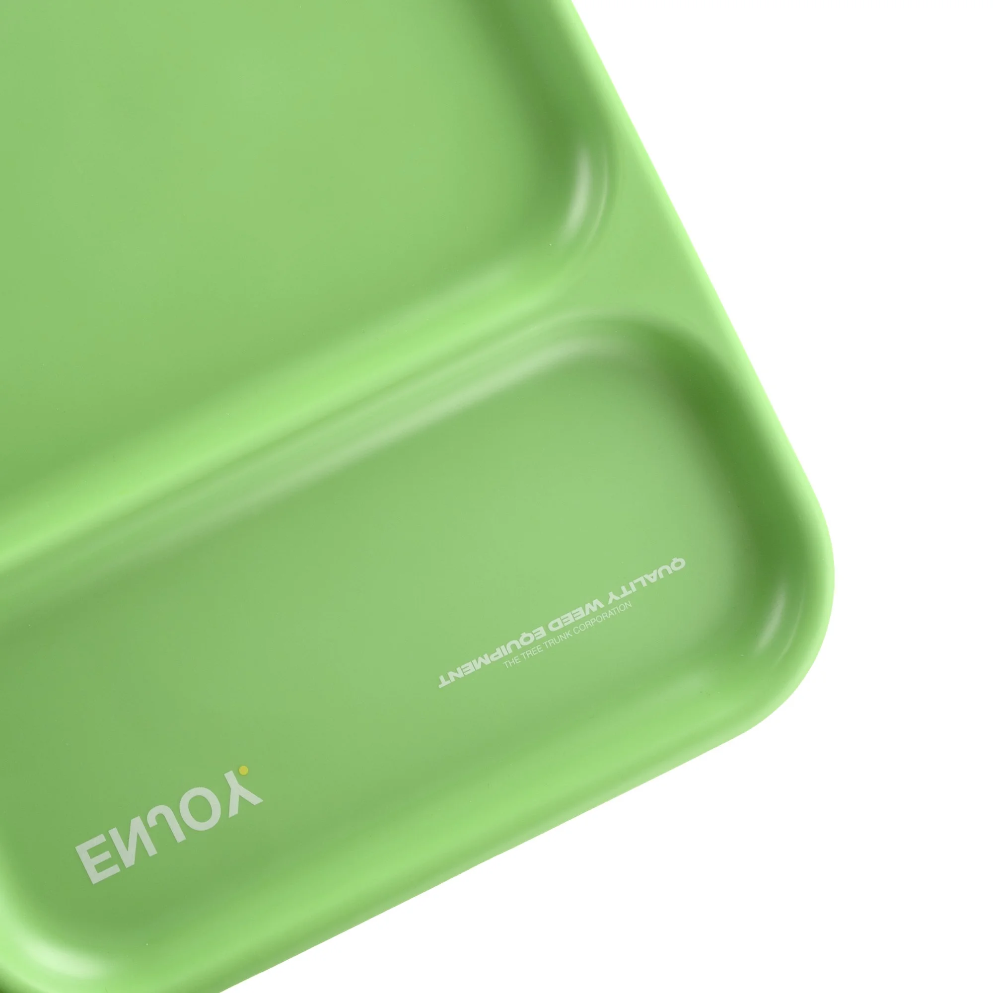 Close-up of a vibrant green YONDA product with the logo and the text 'QUALITY WEED EUPHORIA' printed on the inside surface.