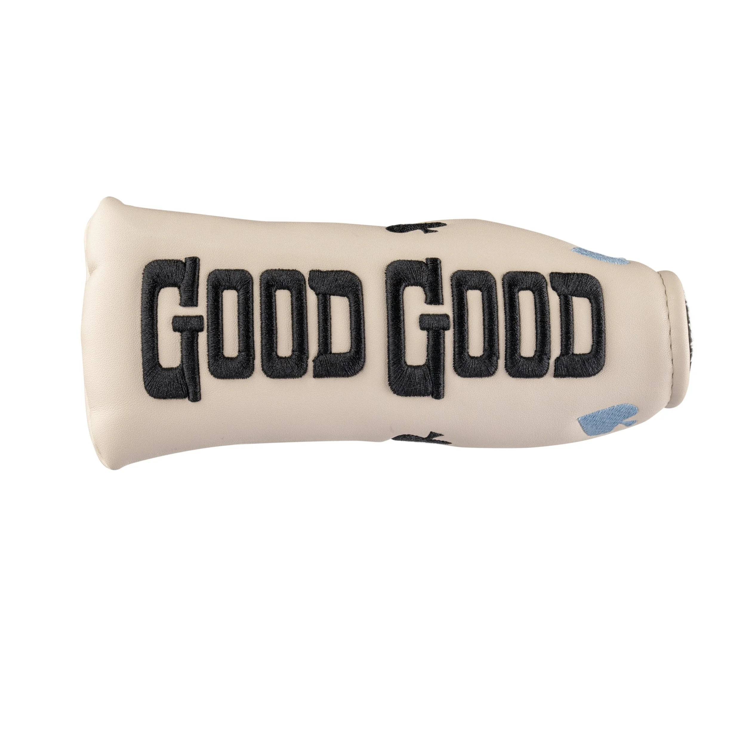 Tennis grip with embroidered text 'Good Good' in black lettering.