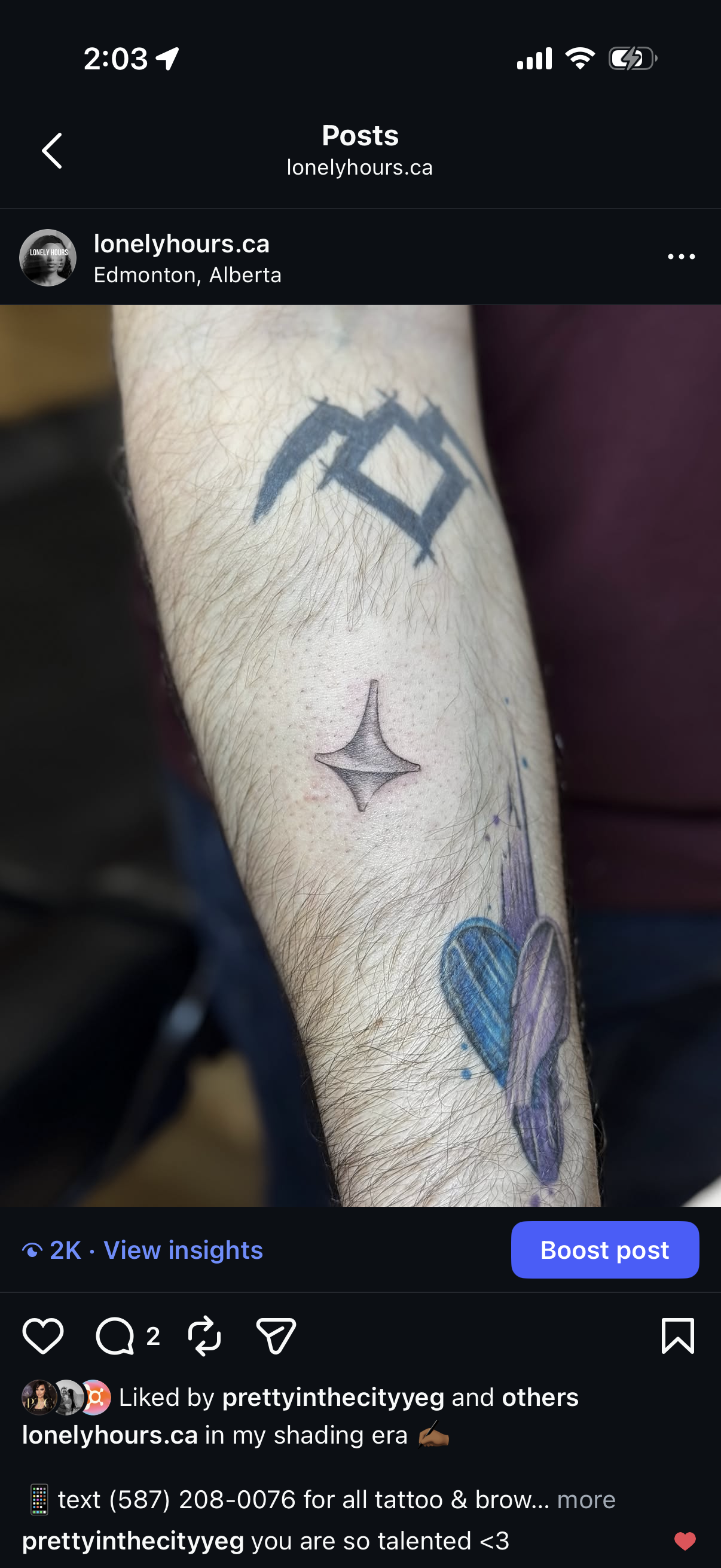 Close-up of a person's forearm with three tattoos: a stylized lightning bolt, a diamond-shaped star, and a colorful heart pierced by an arrow.