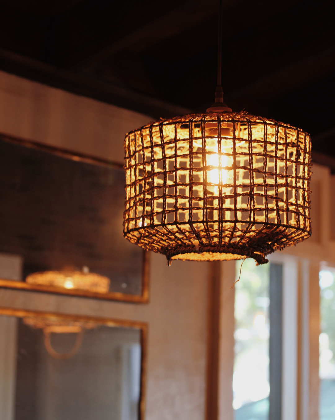 Warm lighting, in our cozy interior dining area.