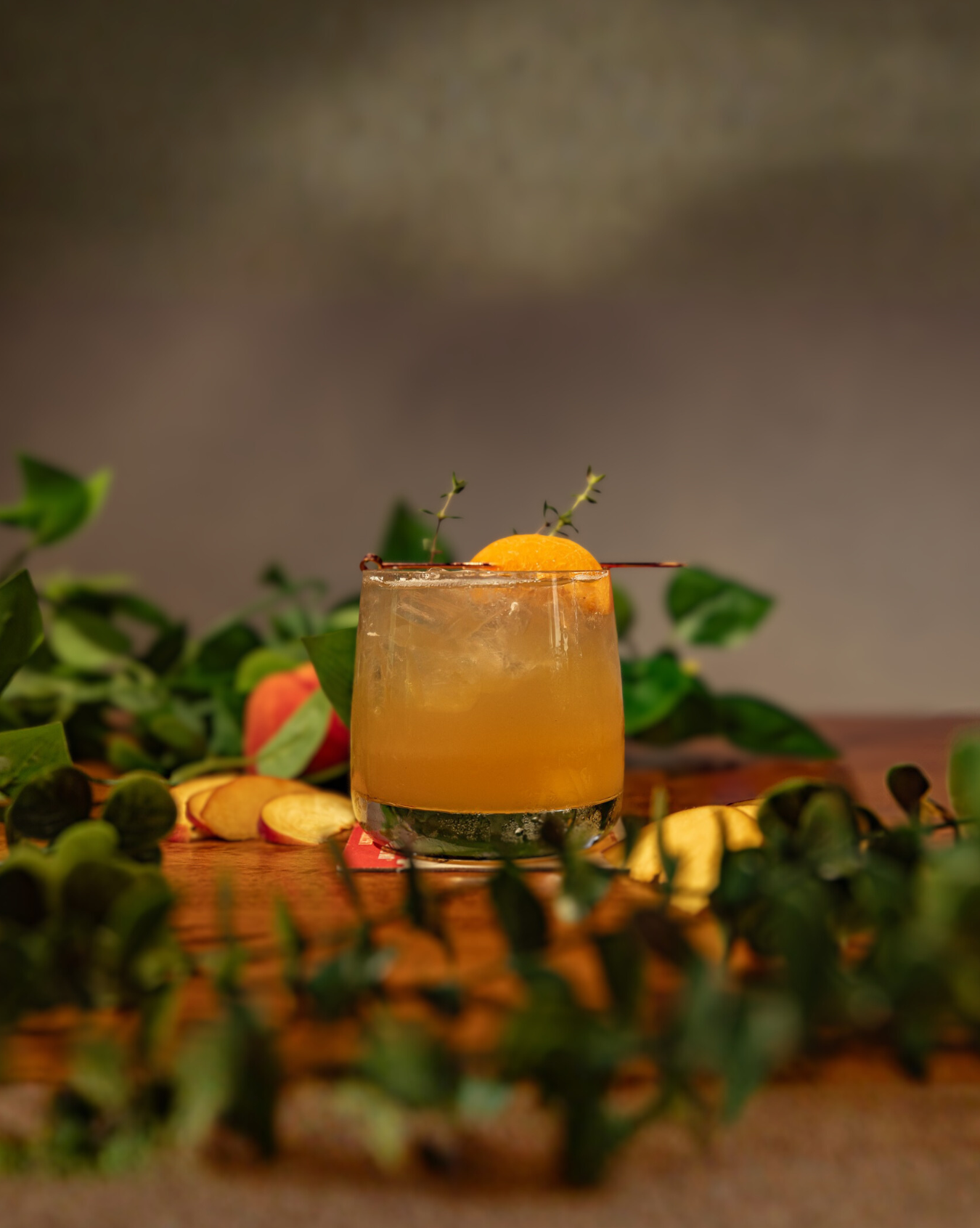 Our "Peach, Please" cocktail with thyme,& habanero