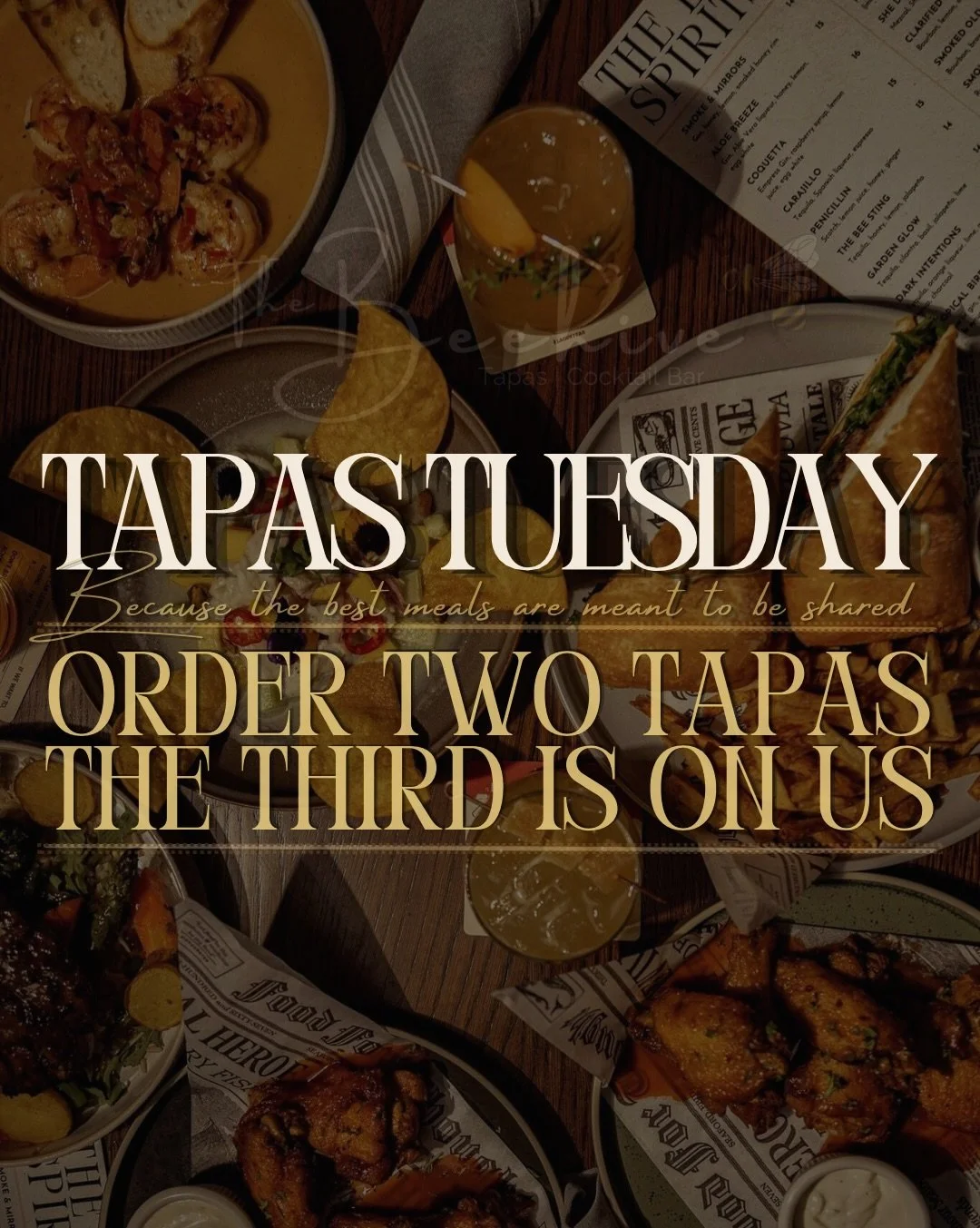 Tapas Tuesday is the best way to try a little bit of everything 🐝 
Order two tapas and the third one is on us! A few plates for the table, with a cocktail in hand, + good company to share it with&hellip; it&rsquo;s the perfect way to celebrate your 