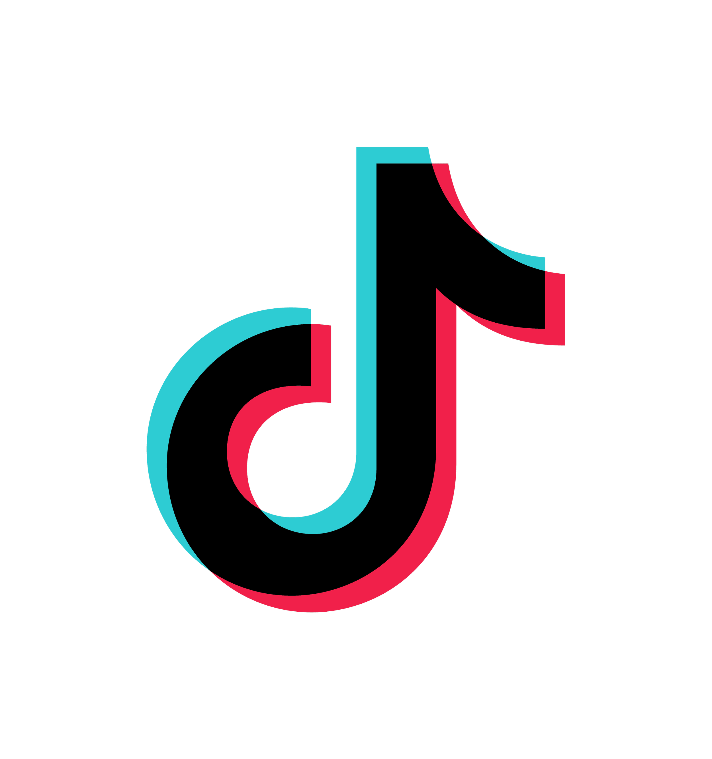 TikTok logo with black background and blue and pink colors.