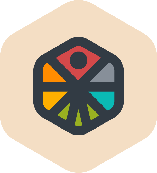 A colorful, hexagonal infographic with various segments in red, gray, blue, yellow, and green, resembling a stylized wheel or pie chart. Icon for The Undivided Leader™