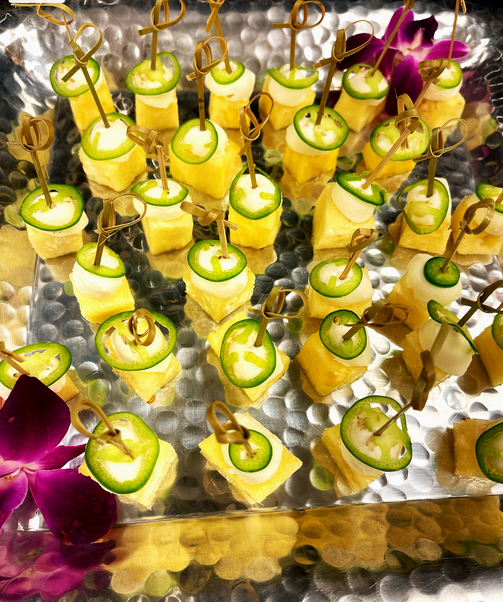 Pineapple, fresh mozzarella, jalapeño hors d'oeuvre 