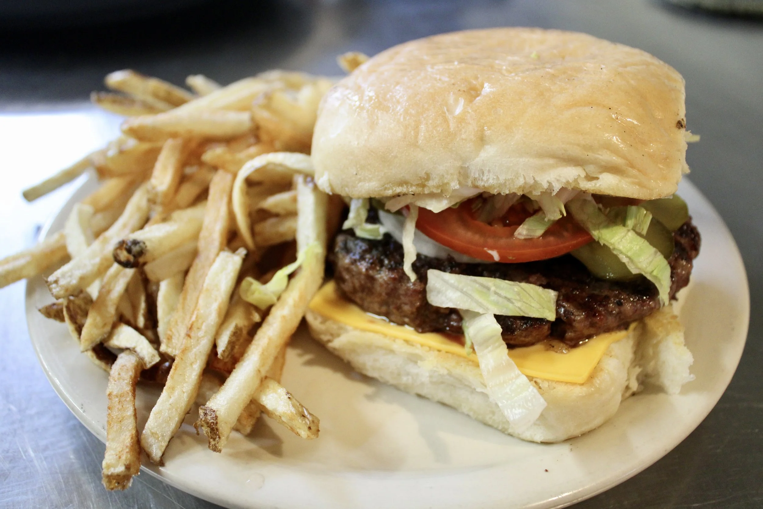 Mesquite grilled 1/2 pound cheeseburger with hand-cut fries