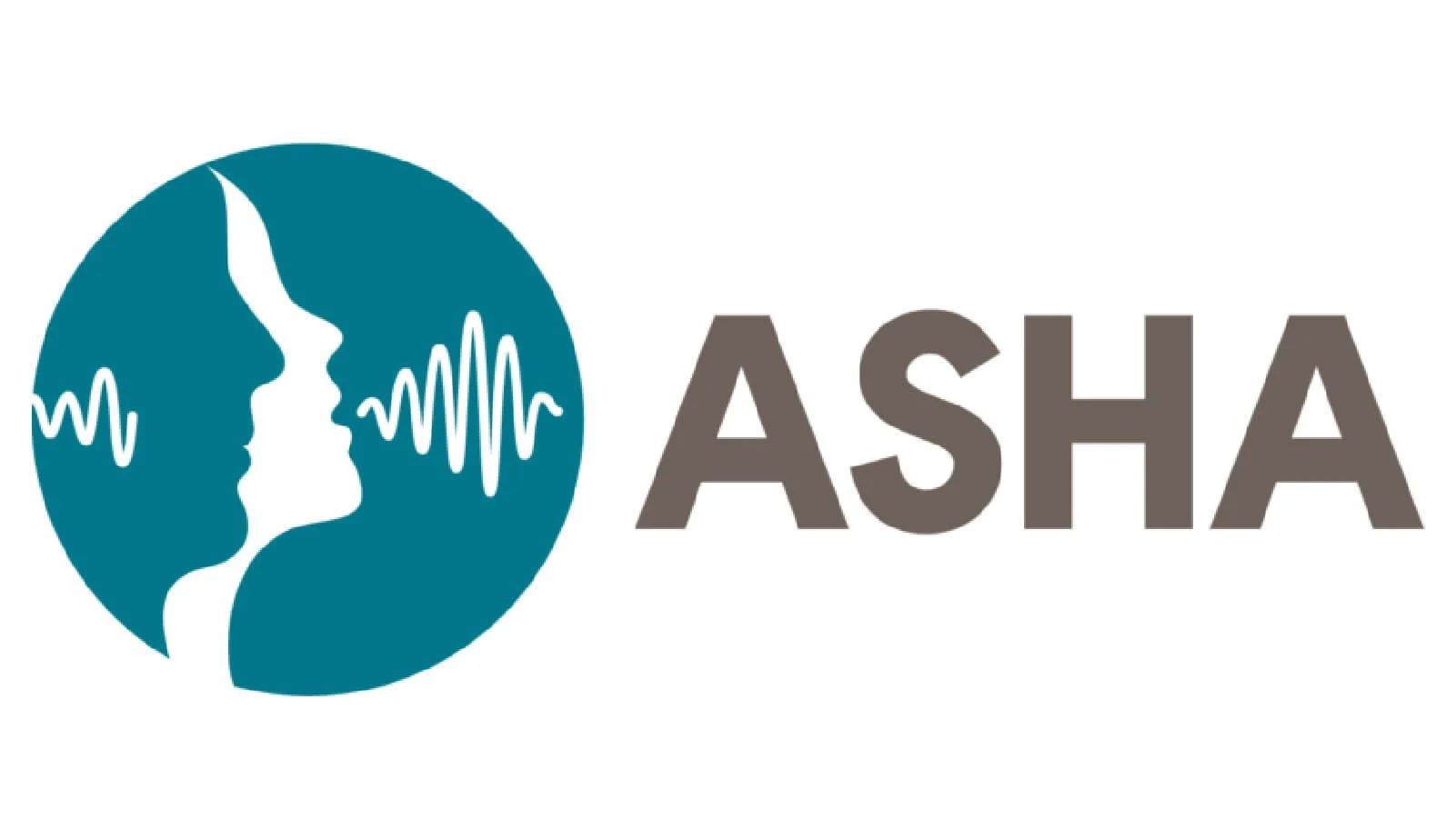 Logo with two overlapping silhouettes of a woman's face and a man's profile, surrounded by sound wave lines, and the text 'ASHA' positioned to the right.
