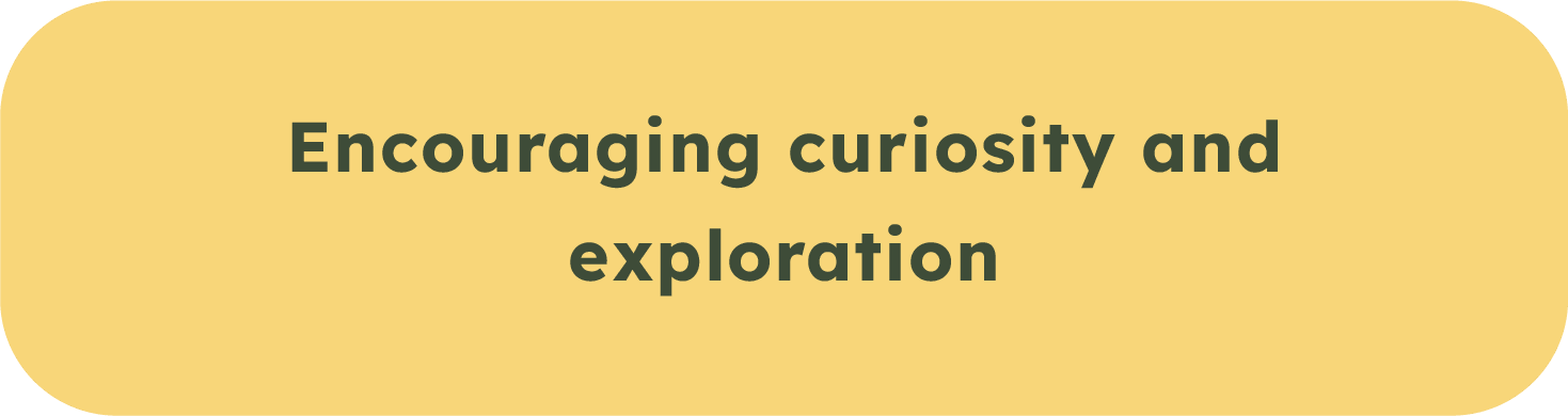 Yellow rounded rectangle with bold text that reads "Encouraging curiosity and exploration"