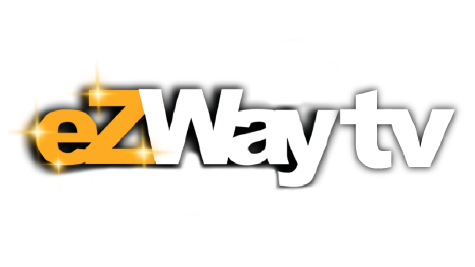 Logo of ezWay TV with the text 'ezWay' in orange and white, shiny with sparkles, and 'TV' in white with black shadow.