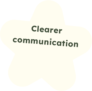 A star-shaped graphic with the words "Clearer communication" written on it.