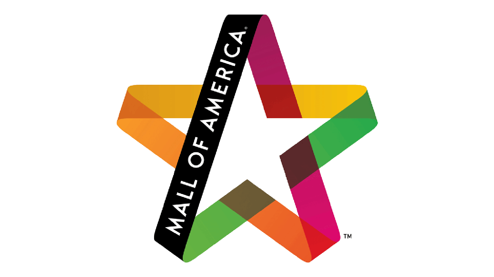 Colorful star-shaped logo with the text 'MAIL OF AMERICA' written vertically across a black ribbon passing through the star.