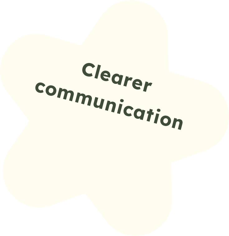 A star shaped speech bubble with the message "Clearer communication" written inside.