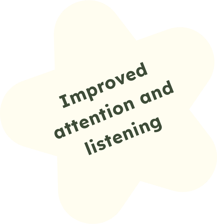 Star-shaped sign with the text "Improved attention and listening" written on it.