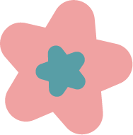 Simple illustration of a star with a smaller star inside it, in pink and teal colors.
