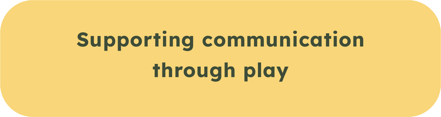 Yellow background with bold dark green text that reads 'Supporting communication through play'