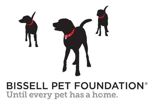 Silhouette of three dogs with a Bissell Pet Foundation logo and the slogan 'Until every pet has a home'.