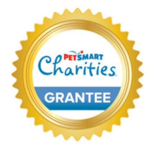 PetSmart Charities Grantee badge with a gold border and blue text.