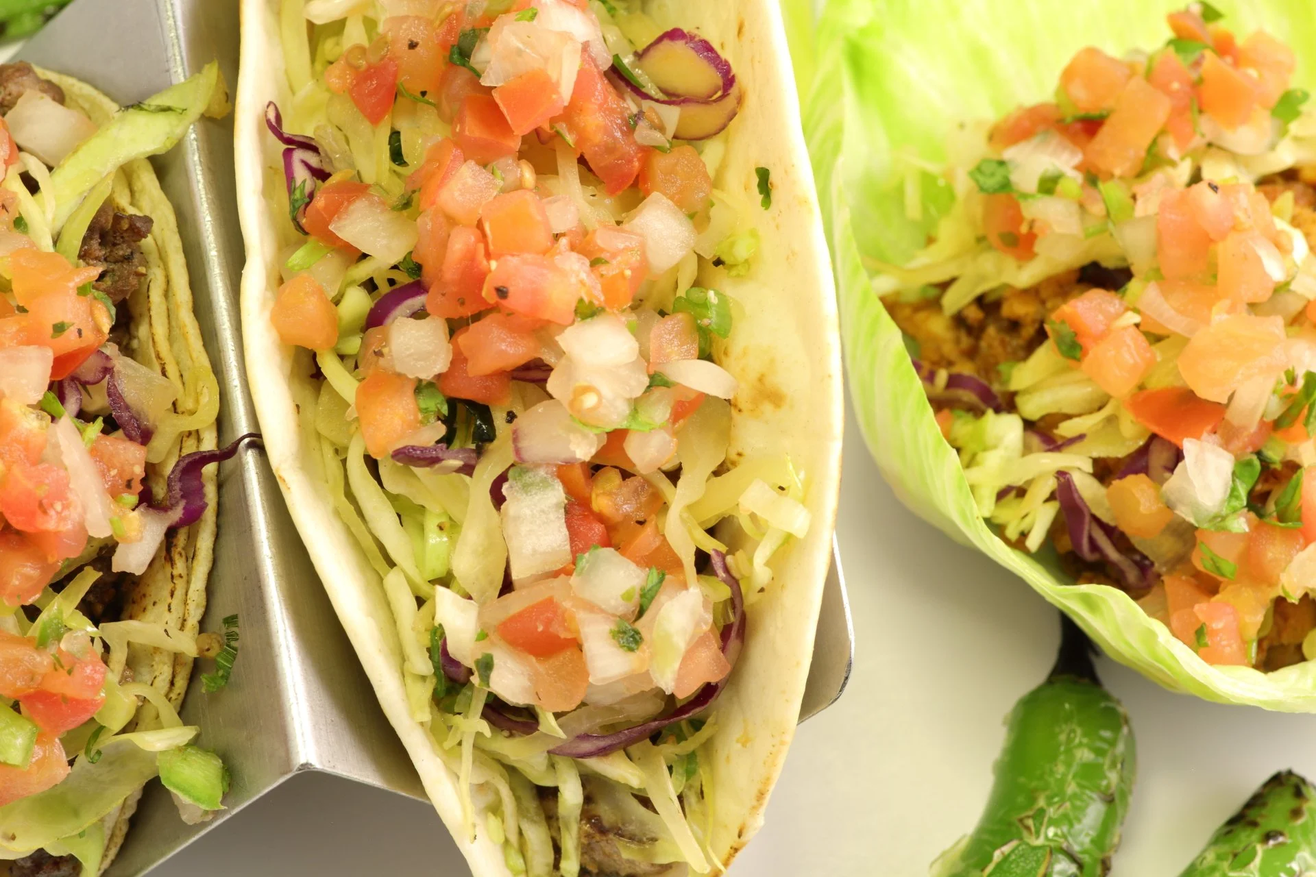 Fusion Tacos (Corn Tortillas, Flour Tortilla, Lettuce Wrap)