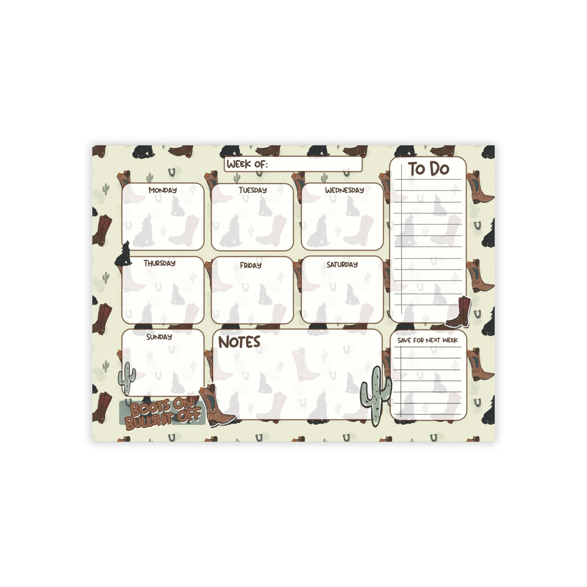 Western Themed Weekly Planner Post-it® Notes – Boots on BS off Quote