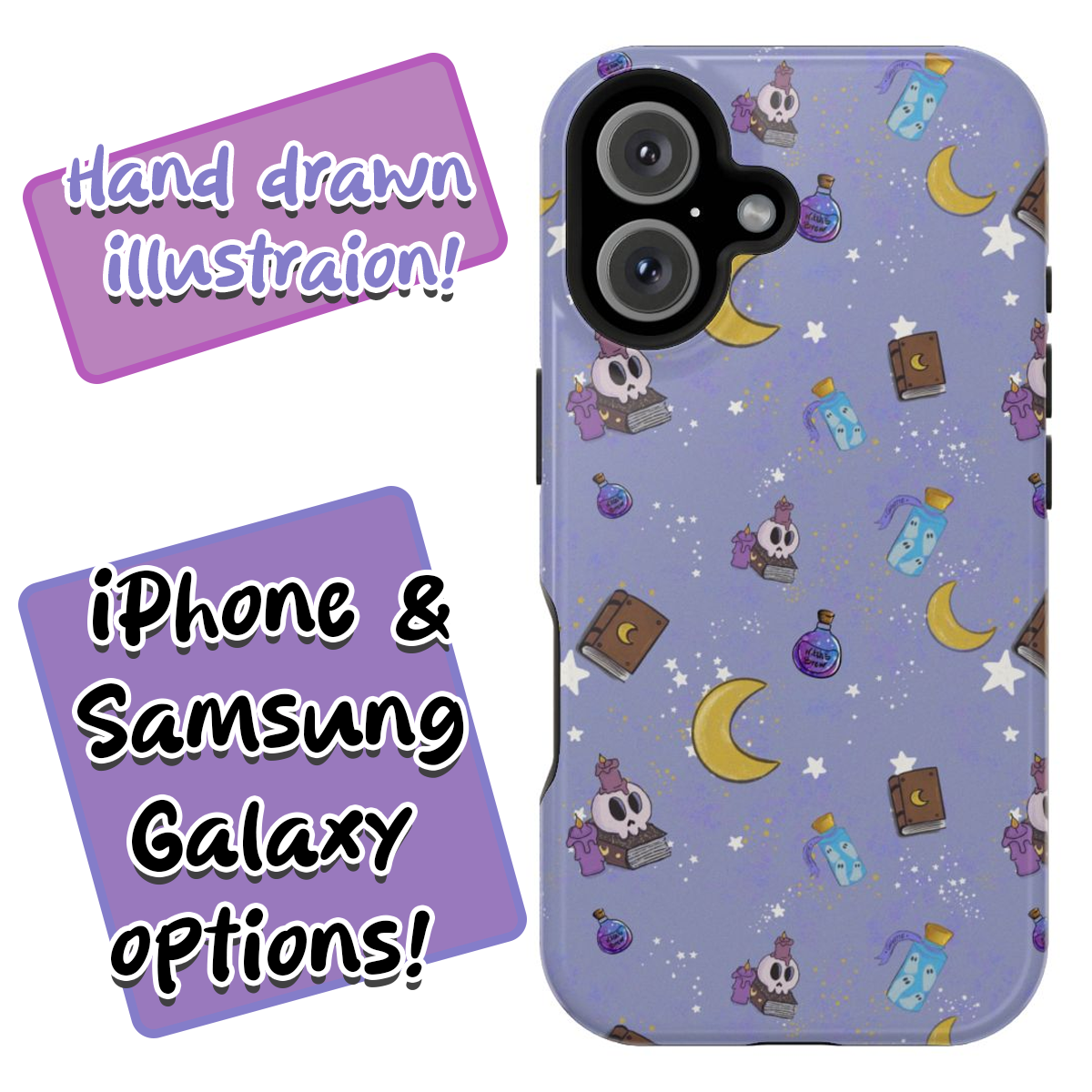 Cute Magical Skull Pattern phone case | Magnetic Impact-Resistant Case