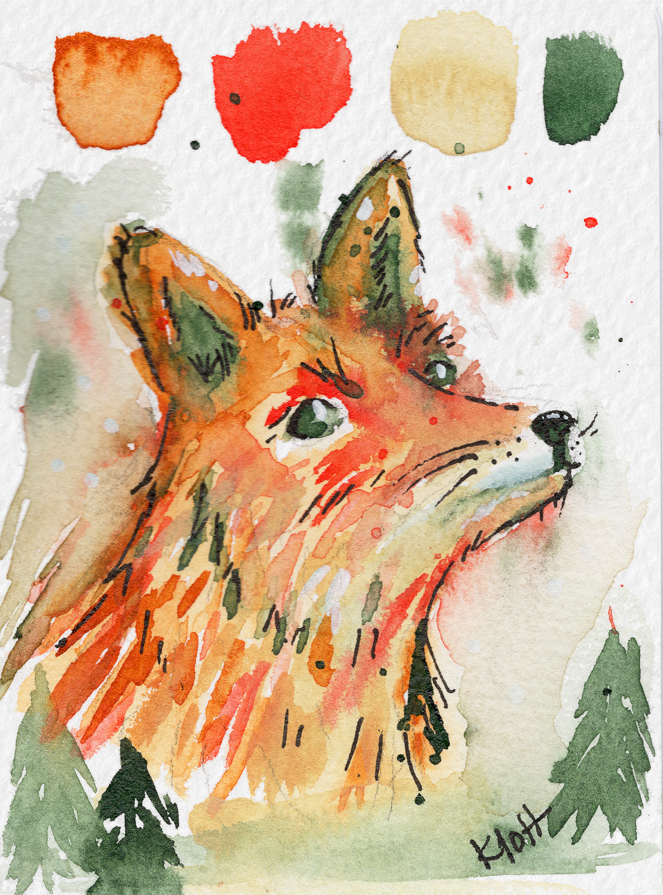 Gansai Tambi Watercolors and ink pen on paper