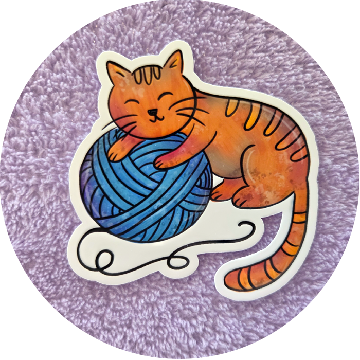 Orange Cat & Yarn Die-Cut Vinyl Sticker