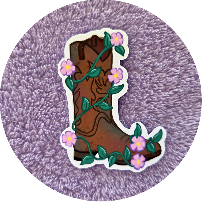 Cowboy Boot & Flowers Illustrated Die-Cut Vinyl Sticker