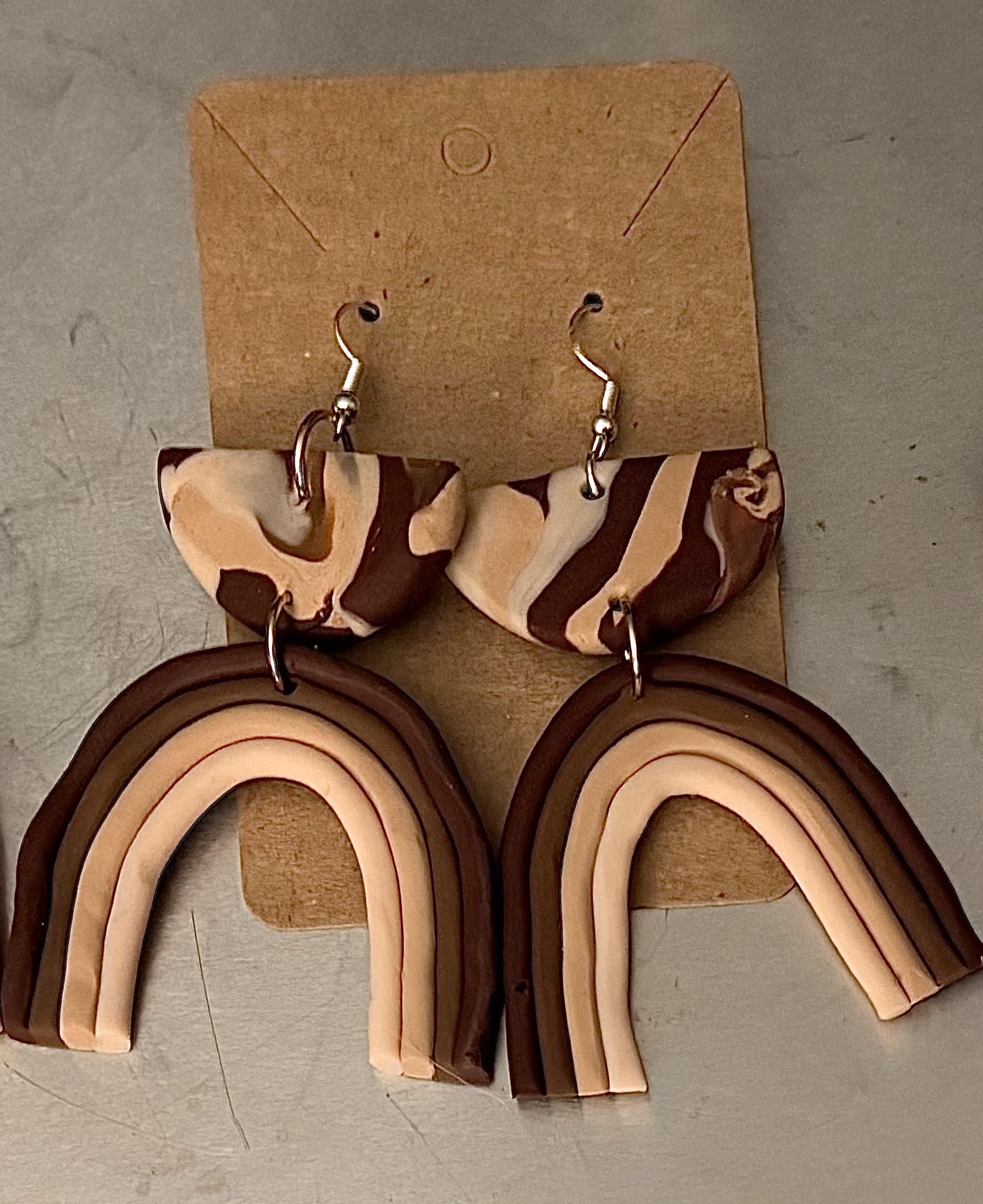 Earth Toned Boho Arch Polymer Clay Earrings 2.5" x 2"