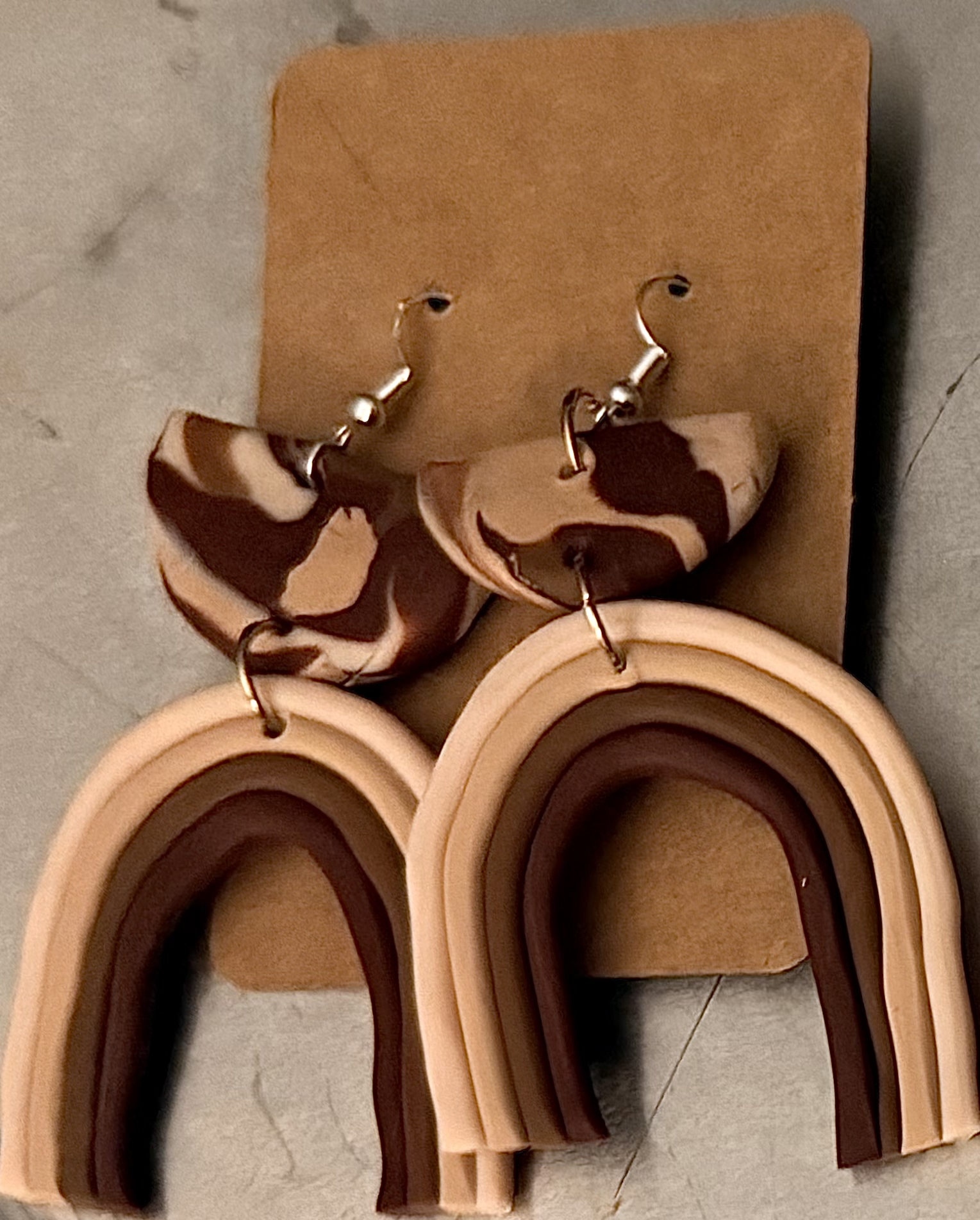 Earth Toned Boho Arch Polymer Clay Earrings 2.5" x 2"