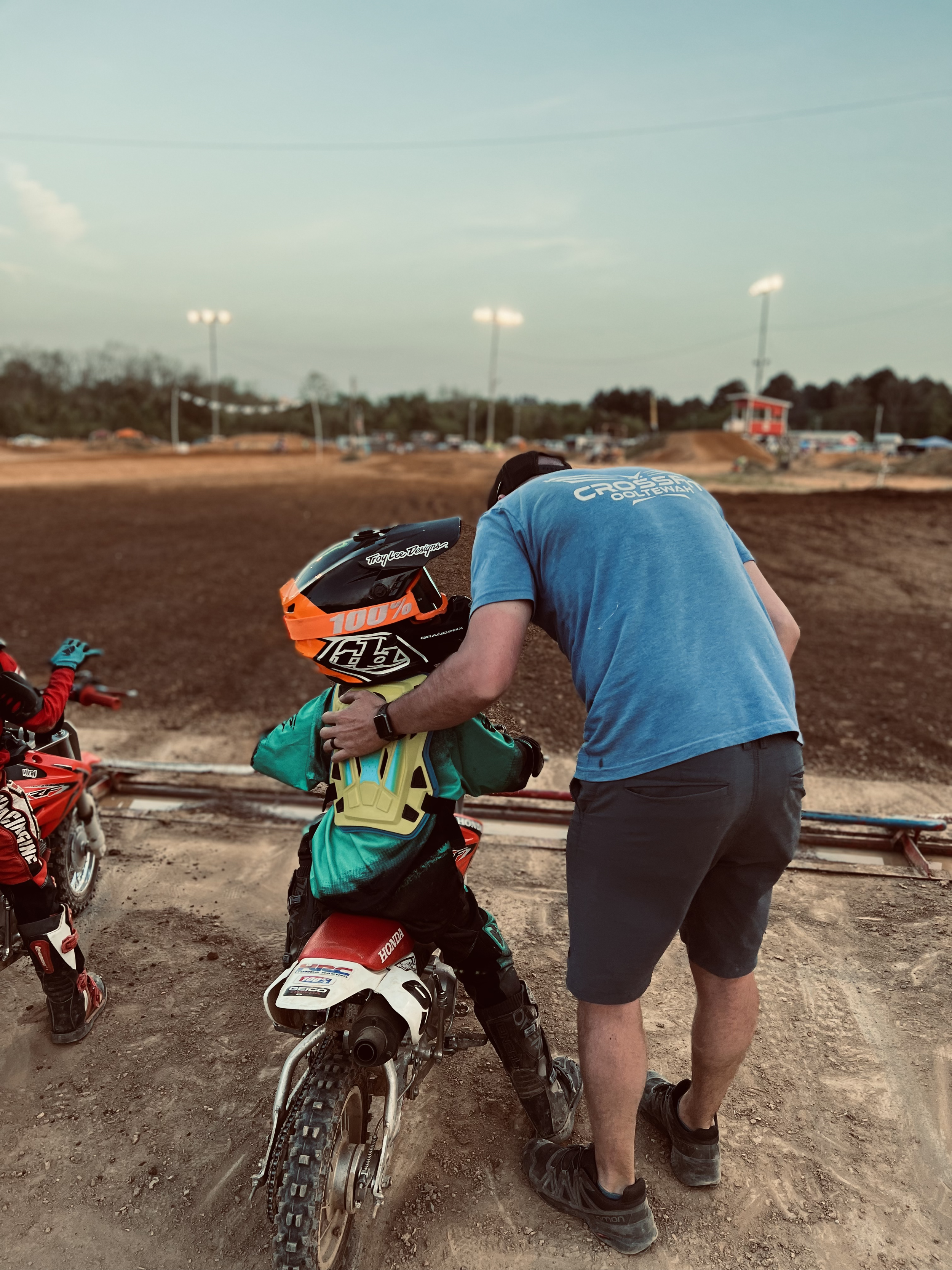 Race day, dirt bike photo shoot. starting gate Chattanooga TN Father and son photoshoot