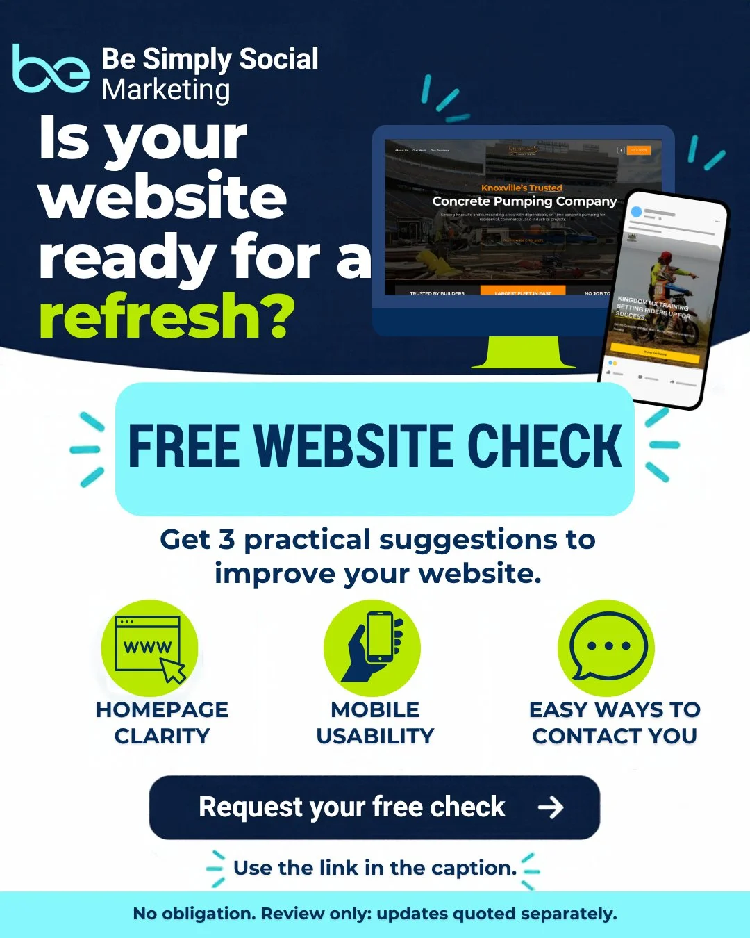 Is your website ready for a refresh?

Has your business changed since your website was built? Your services, photos, or contact information might need a fresh look.

My FREE Website Check gives you three practical suggestions to help you decide where