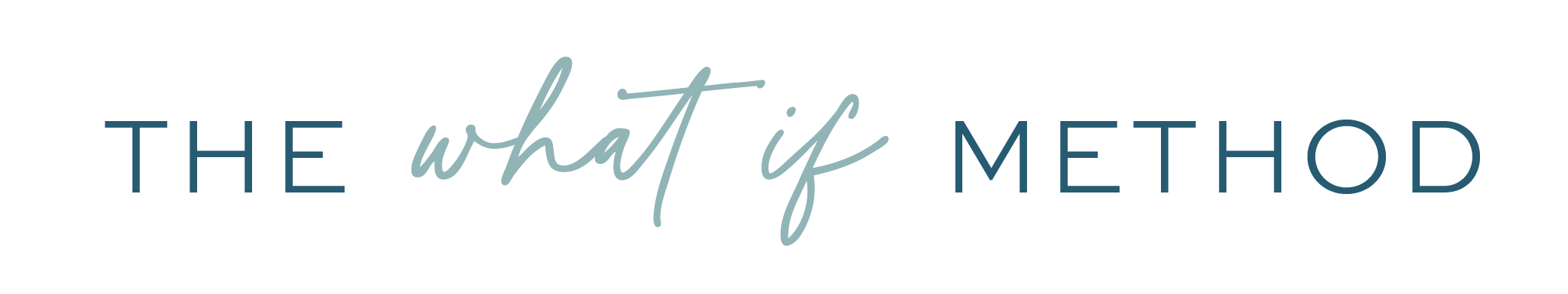 Text graphic reading 'The what if method' with a black background and blue/gray lettering