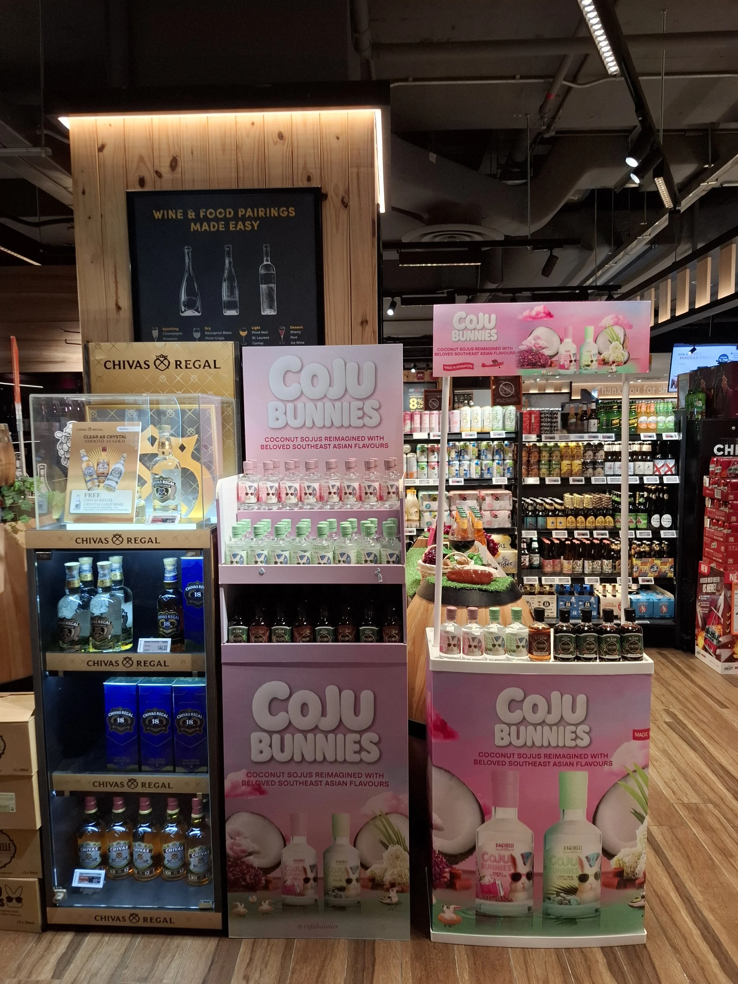 Coju Bunnies in-store display at FairPrice Finest Singapore