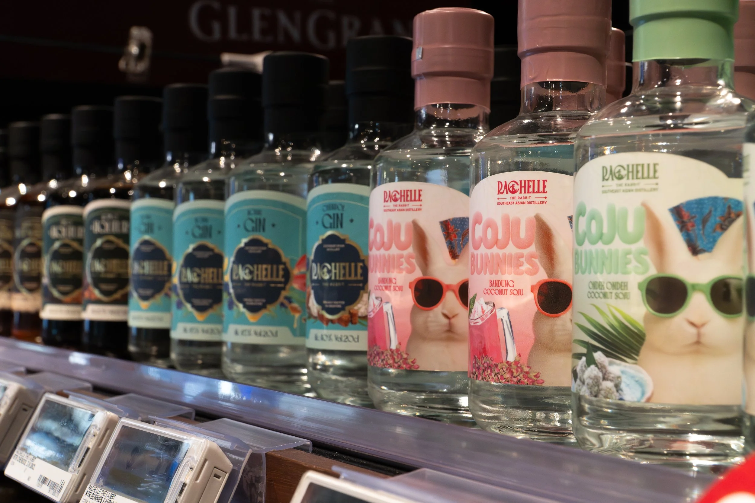 Coju Bunnies coconut soju products on retail shelves in Singapore