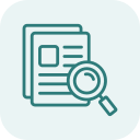 Icon of a newspaper with a magnifying glass
