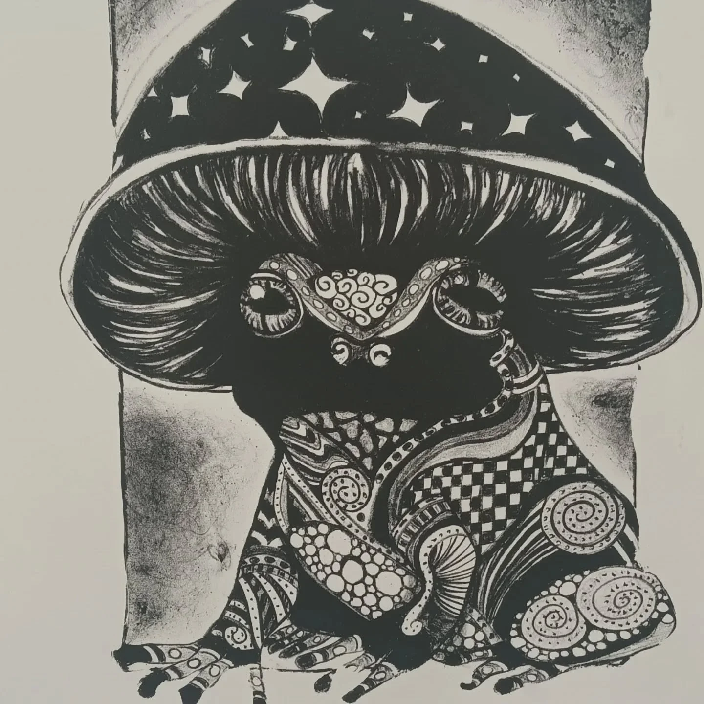 I almost forgot to share this here! 🫣 I am beyond excited to show all of you what I have been doing in my printmaking class!

This was a lithography project, made from an etched aluminum plate. The process was painstakingly long but it was well wort