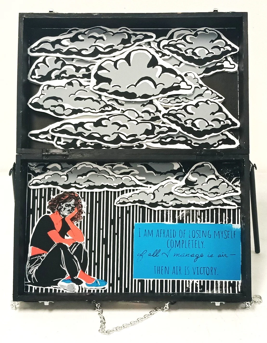 Brain Box (Side) - Thrifted Wooden Box with Screen Printed Image 2026