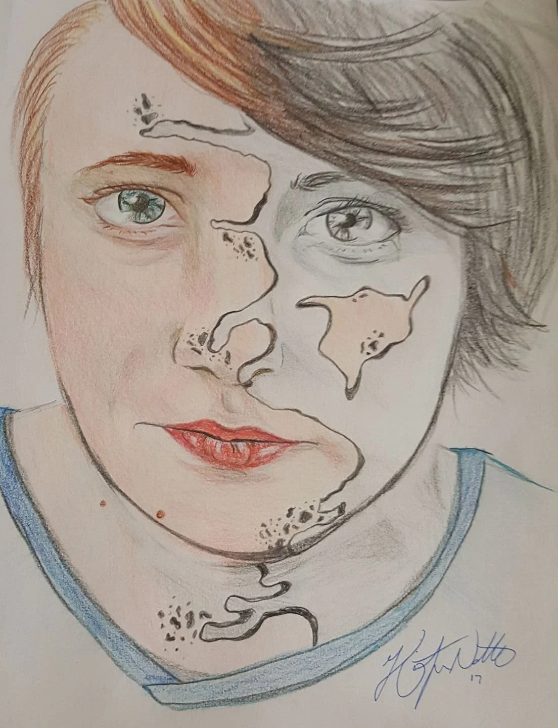 Self Portrait - Colored Pencil + Graphite Drawing 2017